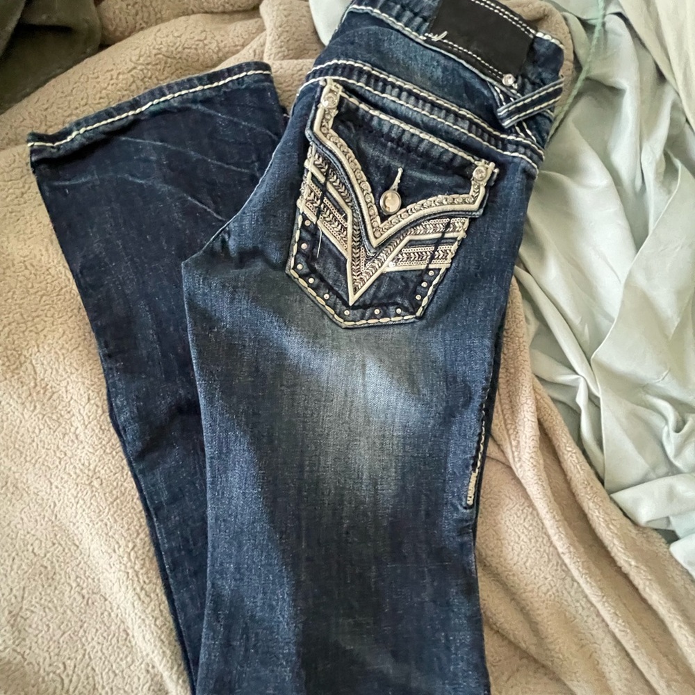 Vigoss Blue Boot Cut Jeans with Distressing and Vintage Look